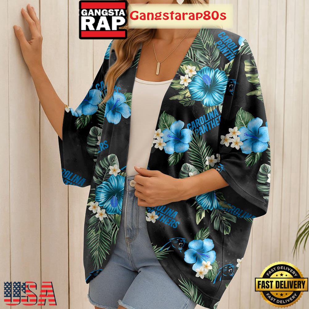 NFL Carolina Panthers Hawaii State Flower Beach Kimono Women NFL Carolina Panthers Hawaii State Flower Beach Kimono Women