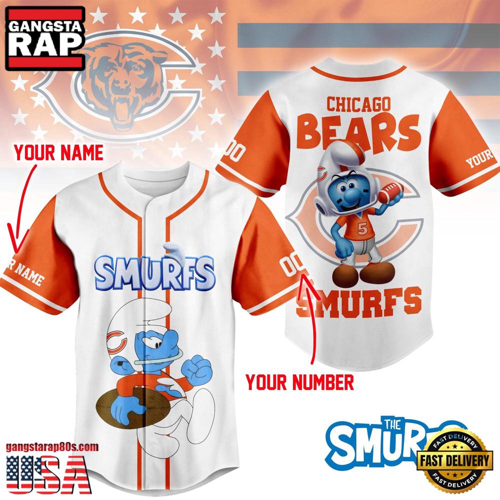 NFL Chicago Bears The Smurfs Movie Unique Design Custom Baseball Jersey NFL Chicago Bears The Smurfs Movie Unique Design Custom Baseball Jersey
