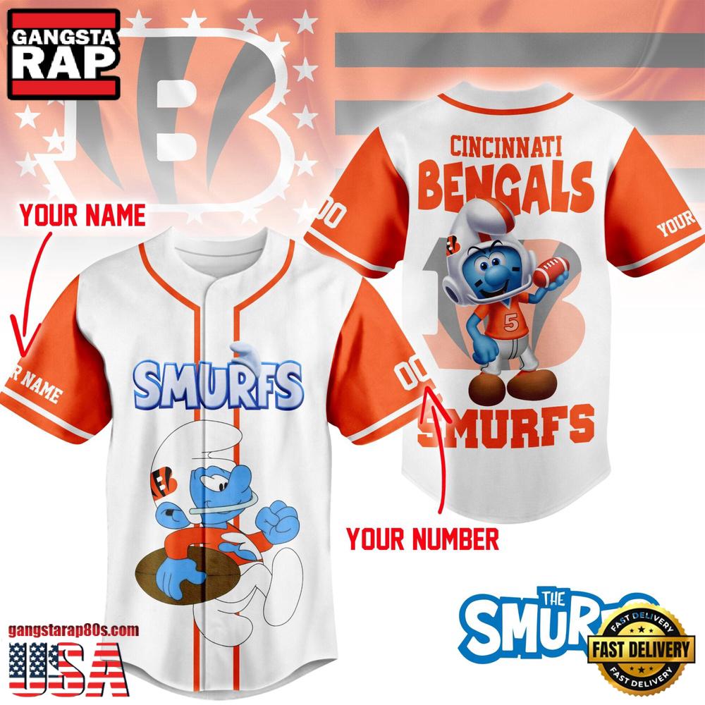NFL Cincinnati Bengals The Smurfs Movie Custom Name Baseball Jersey