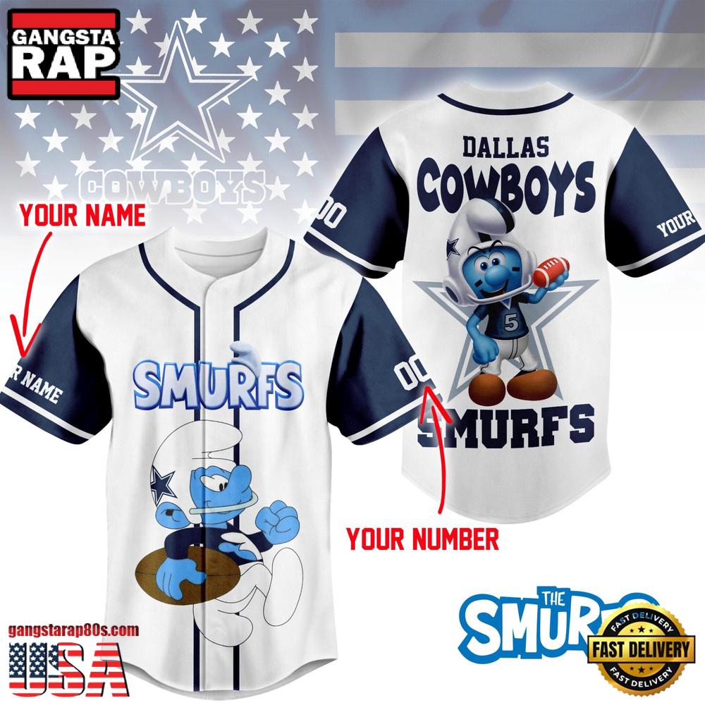 NFL Dallas Cowboys The Smurfs Movie Custom Name Baseball Jersey
