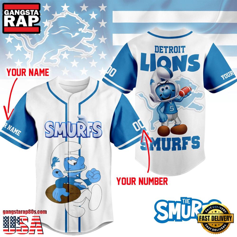 NFL Detroit Lions The Smurfs Movie Custom Name Baseball Jersey