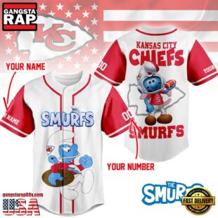 NFL Kansas City Chiefs The Smurfs Movie Custom Name Baseball Jersey