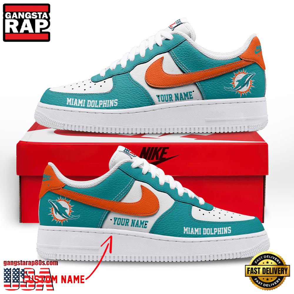NFL Miami Dolphins New Design Custom Air Force 1 Running Sneakers Shoes NFL Miami Dolphins New Design Custom Air Force 1 Running Sneakers Shoes