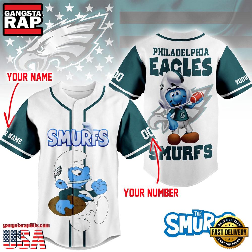 NFL Philadelphia Eagles The Smurfs Movie Custom Name Baseball Jersey