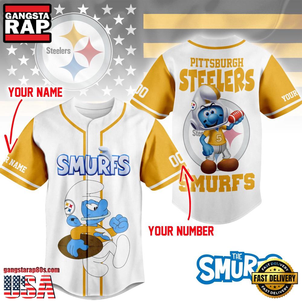NFL Pittsburgh Steelers The Smurfs Movie Custom Name Baseball Jersey
