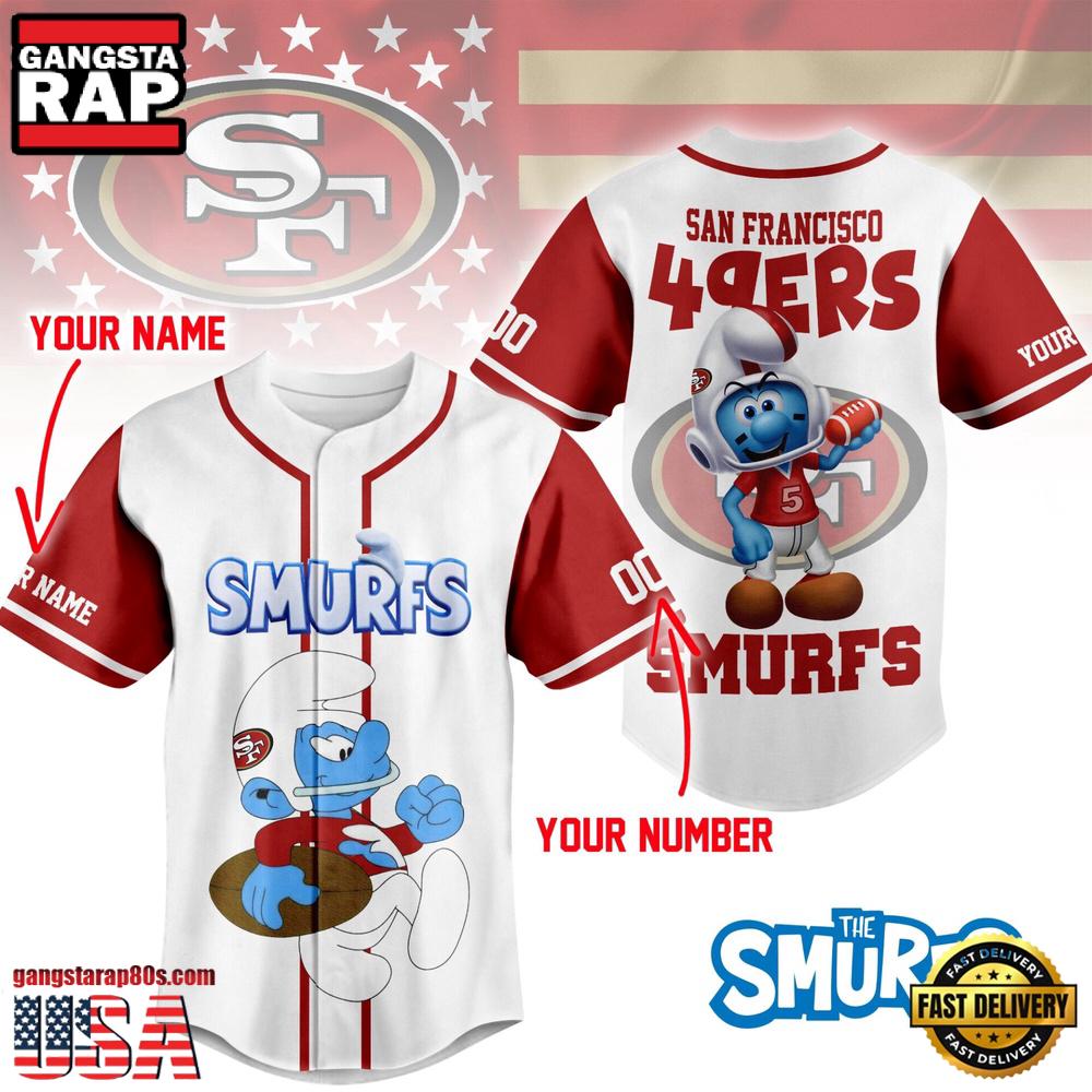 NFL San Francisco 49ers The Smurfs Movie Custom Name Baseball Jersey