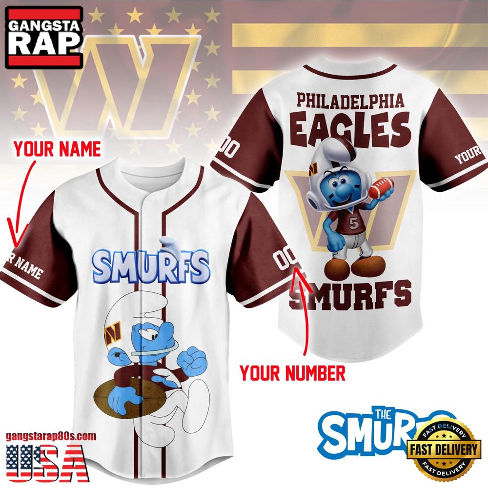 NFL Washington Commanders The Smurfs Movie Custom Name Baseball Jersey