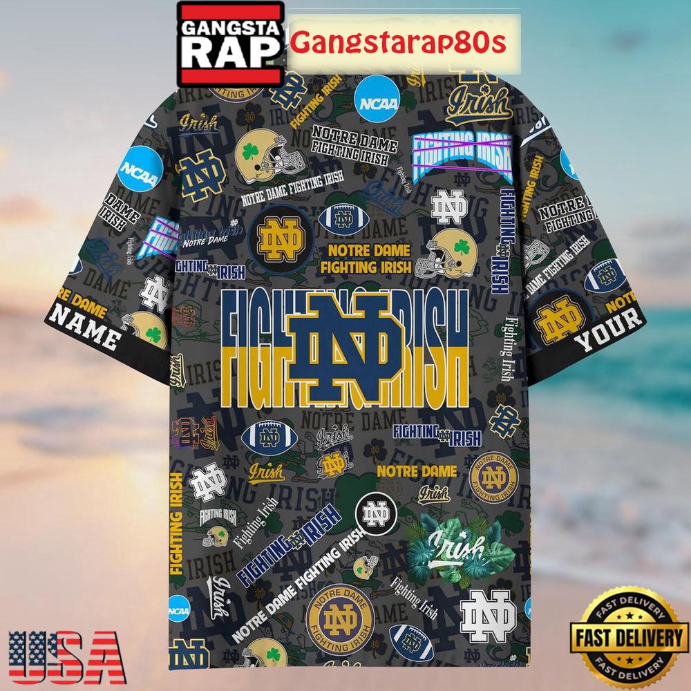 Notre Dame Fighting Irish Solgan True Fan Spirit Custom Name Aloha Hawaiian Shirt Notre Dame Fighting Irish Solgan True Fan Spirit Custom Name Aloha Hawaiian Shirt