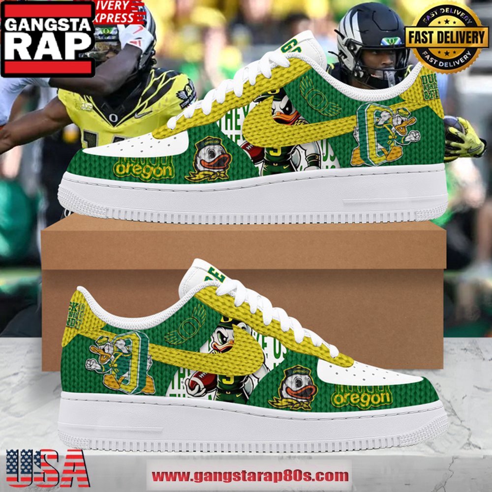 Oregon Ducks Around & Find Out Limited Edition Air Force 1 Running Sneakers Oregon Ducks Around & Find Out Limited Edition Air Force 1 Running Sneakers