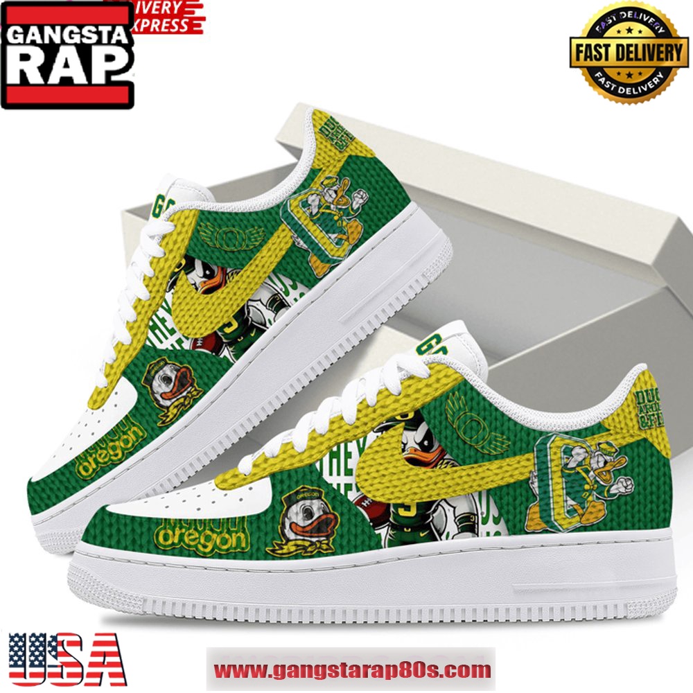 Oregon Ducks Around & Find Out Limited Edition Air Force 1 Running Sneakers Oregon Ducks Around & Find Out Limited Edition Air Force 1 Running Sneakers