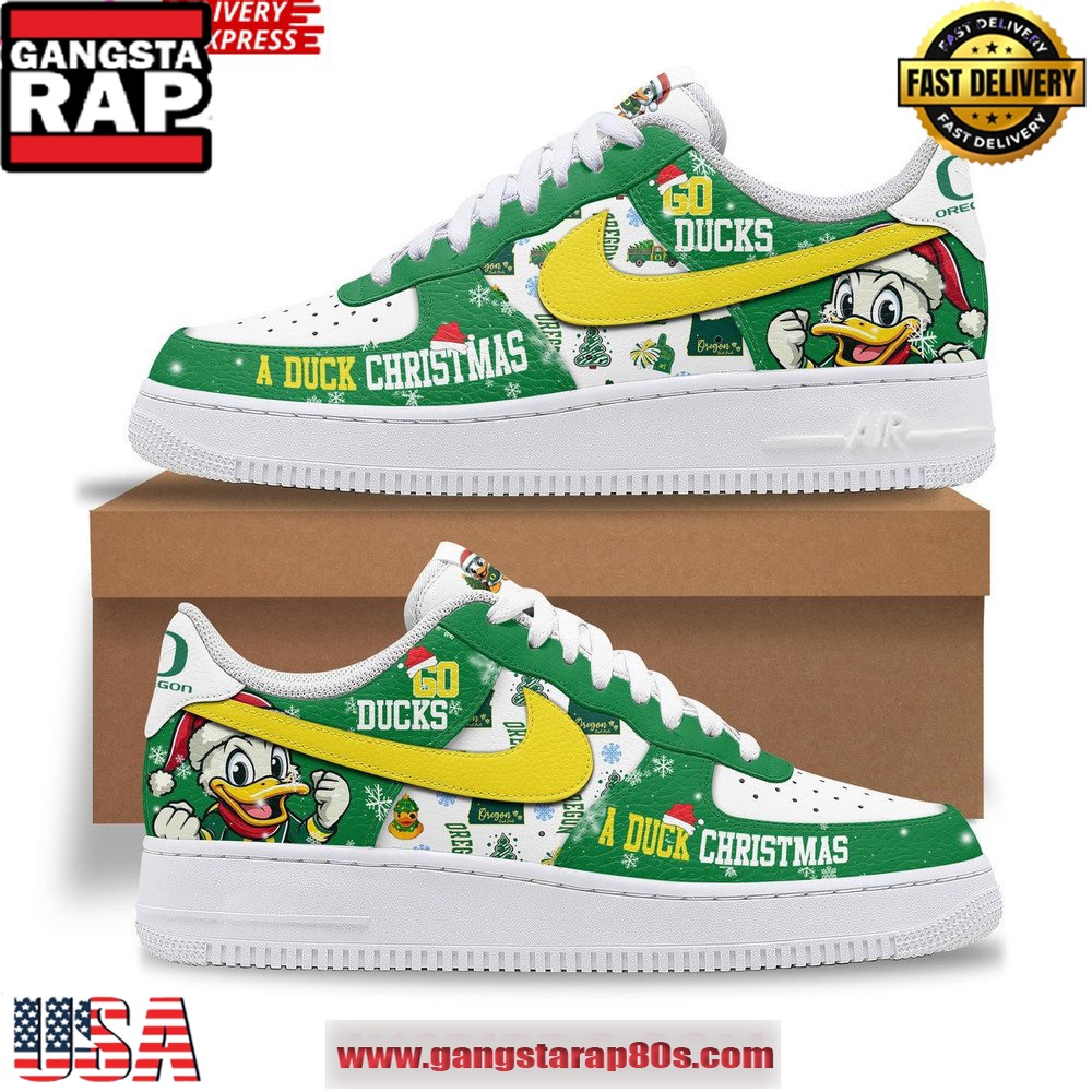 Oregon Ducks Christmas Limited Edition Air Force 1 Running Sneakers Shoes Oregon Ducks Christmas Limited Edition Air Force 1 Running Sneakers Shoes