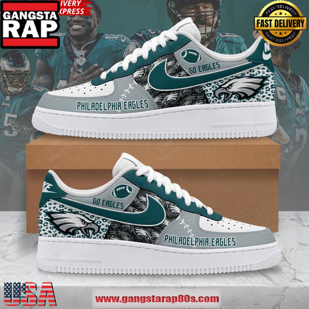 Philadelphia Eagles Go Eagles Nike Air Force 1 Running Sneakers Shoes