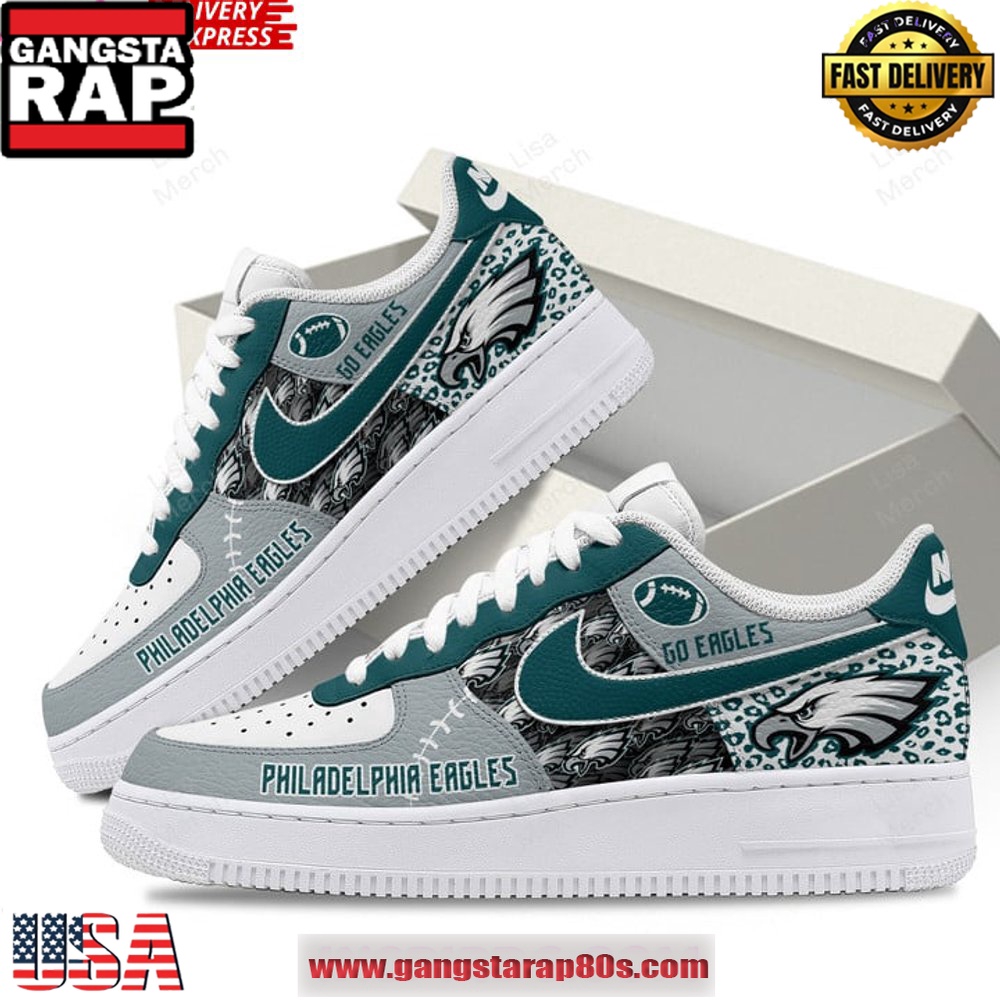 Philadelphia Eagles Go Eagles Nike Air Force 1 Running Sneakers Shoes