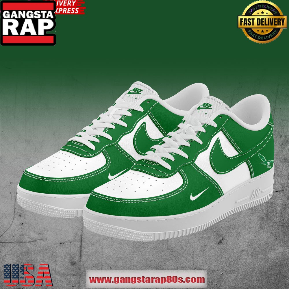 Philadelphia Eagles Kelly Green Custom Air Force 1 Running Sneakers