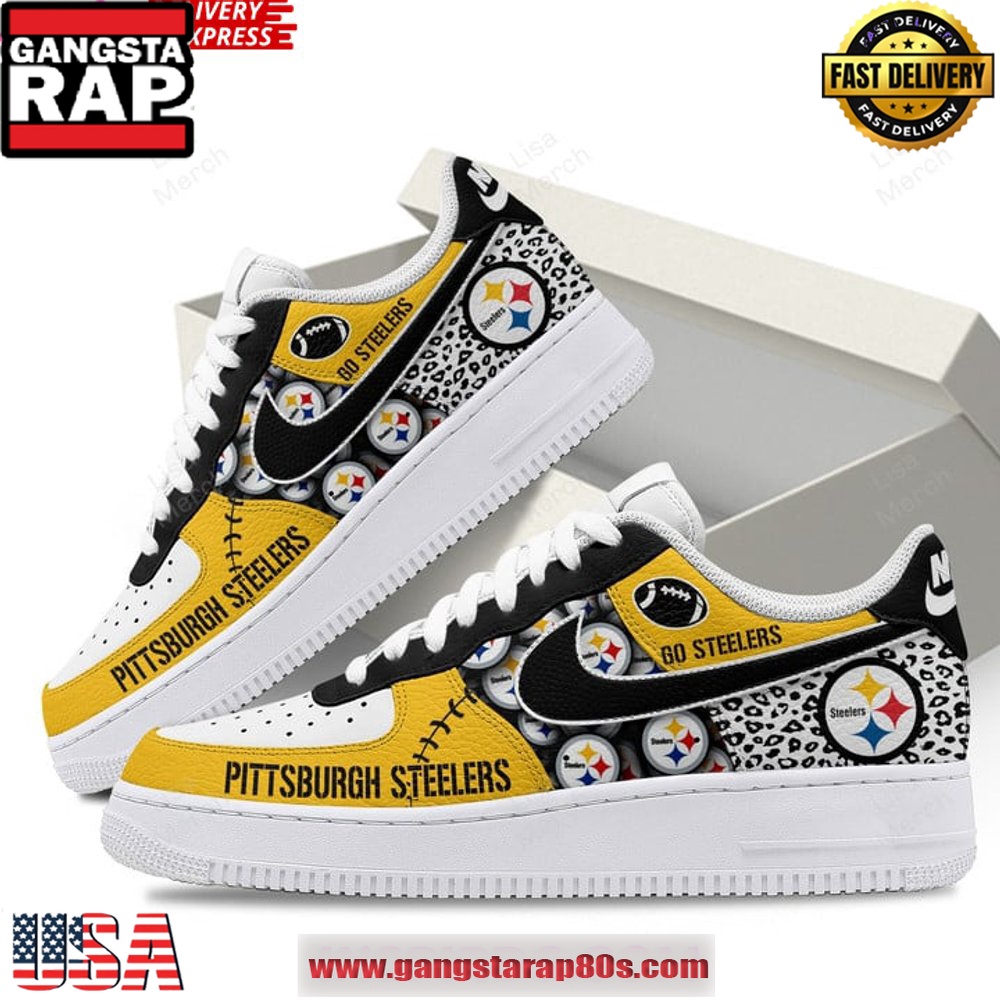Pittsburgh Steelers Go Steelers Nike Air Force 1 Running Sneakers Shoes
