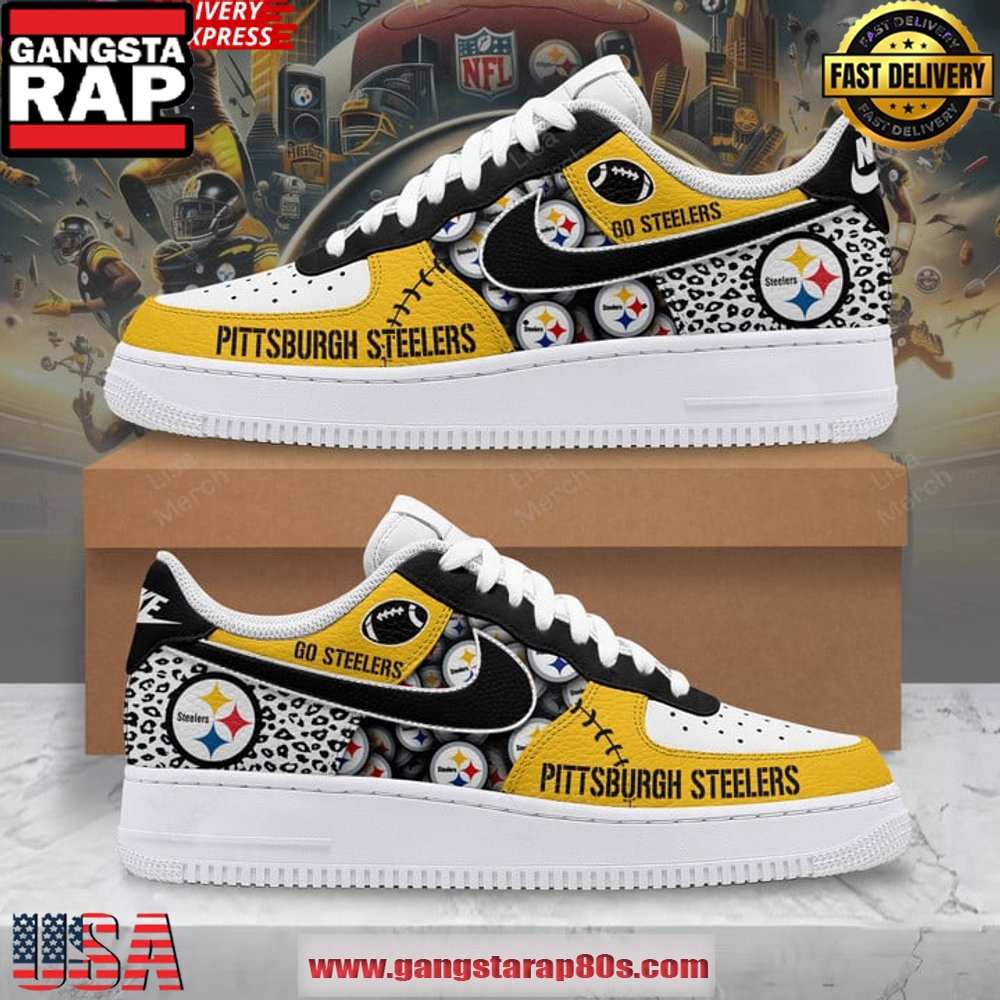 Pittsburgh Steelers Go Steelers Nike Air Force 1 Running Sneakers Shoes