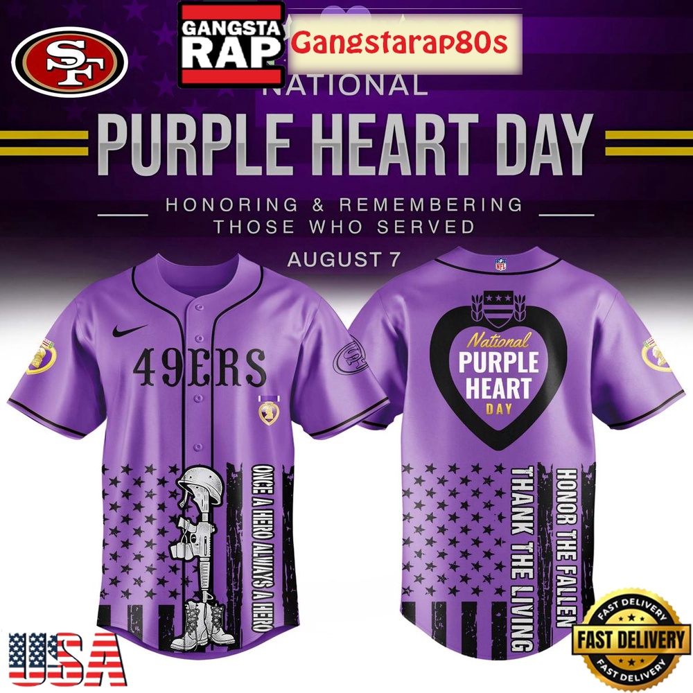 San Francisco 49ers Purple Heart Day 2025 Unique Design Baseball Jersey