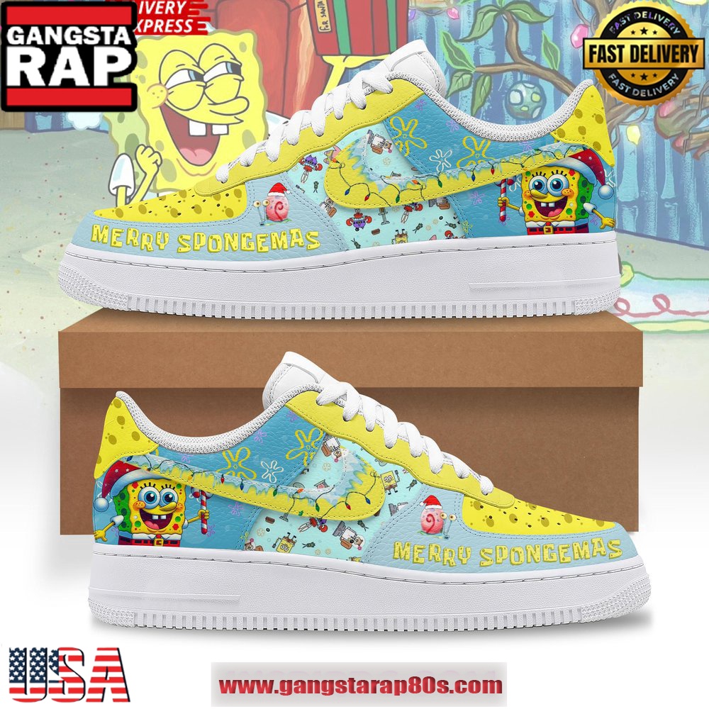 SpongeBob SquarePants Merry Christmas Air Force 1 Running Sneakers Shoes SpongeBob SquarePants Merry Christmas Air Force 1 Running Sneakers Shoes