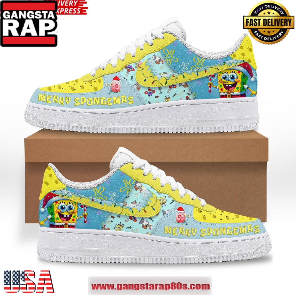SpongeBob SquarePants Merry Christmas Air Force 1 Running Sneakers Shoes SpongeBob SquarePants Merry Christmas Air Force 1 Running Sneakers Shoes