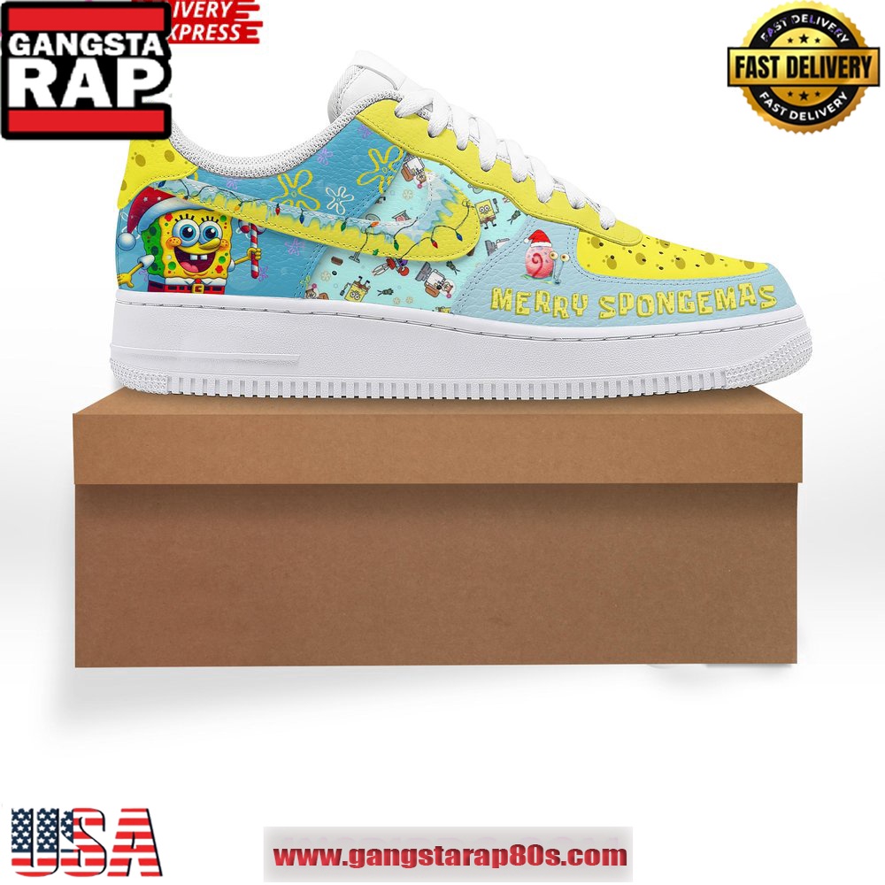 SpongeBob SquarePants Merry Christmas Air Force 1 Running Sneakers Shoes SpongeBob SquarePants Merry Christmas Air Force 1 Running Sneakers Shoes