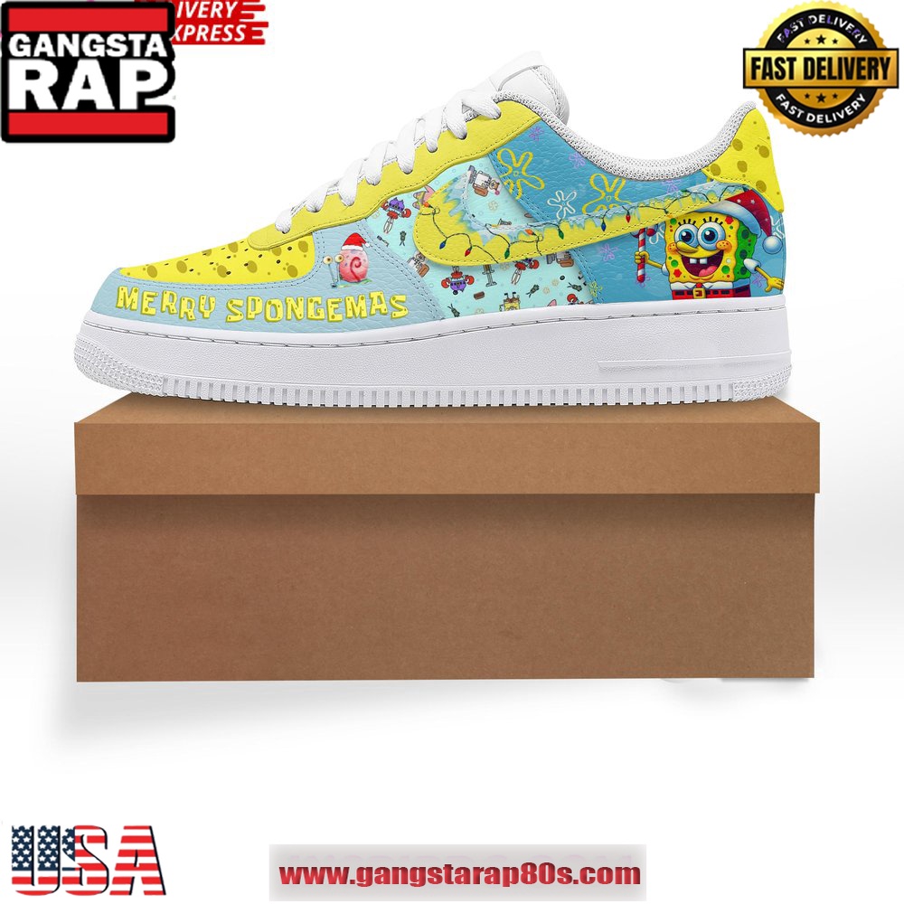 SpongeBob SquarePants Merry Christmas Air Force 1 Running Sneakers Shoes SpongeBob SquarePants Merry Christmas Air Force 1 Running Sneakers Shoes