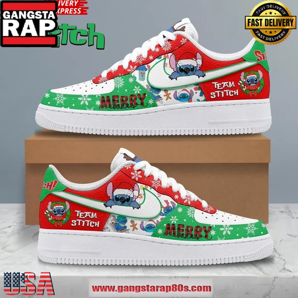 Stitch Christmas Holiday Limited Edition Air Force 1 Running Sneakers Stitch Christmas Holiday Limited Edition Air Force 1 Running Sneakers