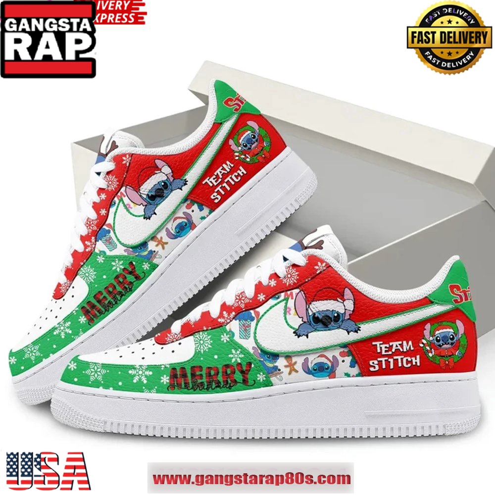 Stitch Christmas Holiday Limited Edition Air Force 1 Running Sneakers Stitch Christmas Holiday Limited Edition Air Force 1 Running Sneakers
