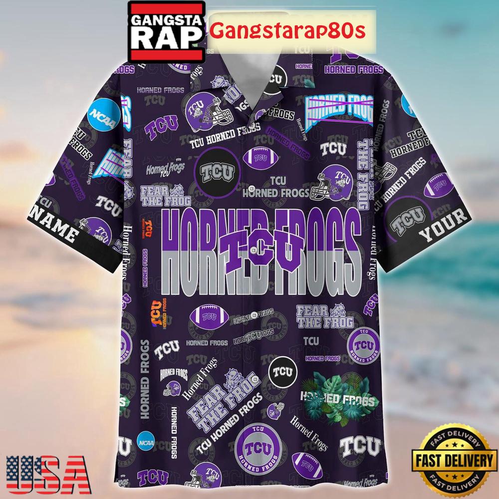 TCU Horned Frogs Solgan Fear The Frog True Fan Spirit Custom Name Aloha Hawaiian Shirt TCU Horned Frogs Solgan Fear The Frog True Fan Spirit Custom Name Aloha Hawaiian Shirt