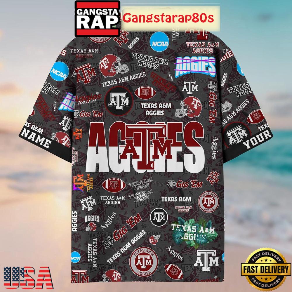 Texas A&M Aggies Solgan Gig'em True Fan Spirit Custom Name Aloha Hawaiian Shirt Texas A&M Aggies Solgan Gig'em True Fan Spirit Custom Name Aloha Hawaiian Shirt