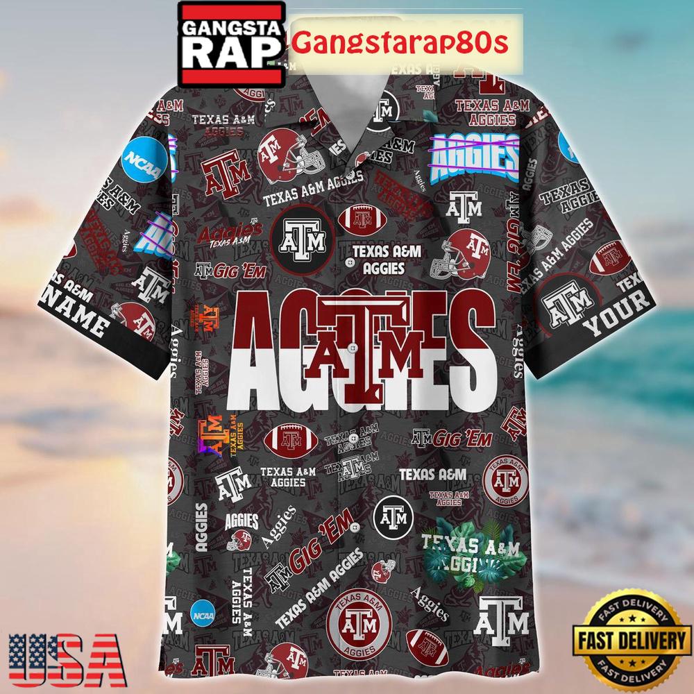 Texas A&M Aggies Solgan Gig'em True Fan Spirit Custom Name Aloha Hawaiian Shirt Texas A&M Aggies Solgan Gig'em True Fan Spirit Custom Name Aloha Hawaiian Shirt