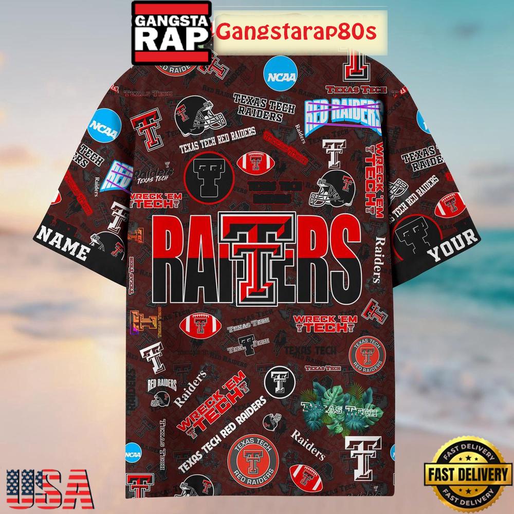 Texas Tech Red Raiders Solgan Wreck' Em Tech True Fan Spirit Custom Name Aloha Hawaiian Shirt Texas Tech Red Raiders Solgan Wreck' Em Tech True Fan Spirit Custom Name Aloha Hawaiian Shirt