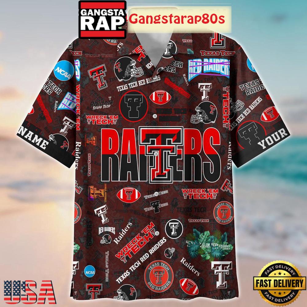 Texas Tech Red Raiders Solgan Wreck' Em Tech True Fan Spirit Custom Name Aloha Hawaiian Shirt Texas Tech Red Raiders Solgan Wreck' Em Tech True Fan Spirit Custom Name Aloha Hawaiian Shirt