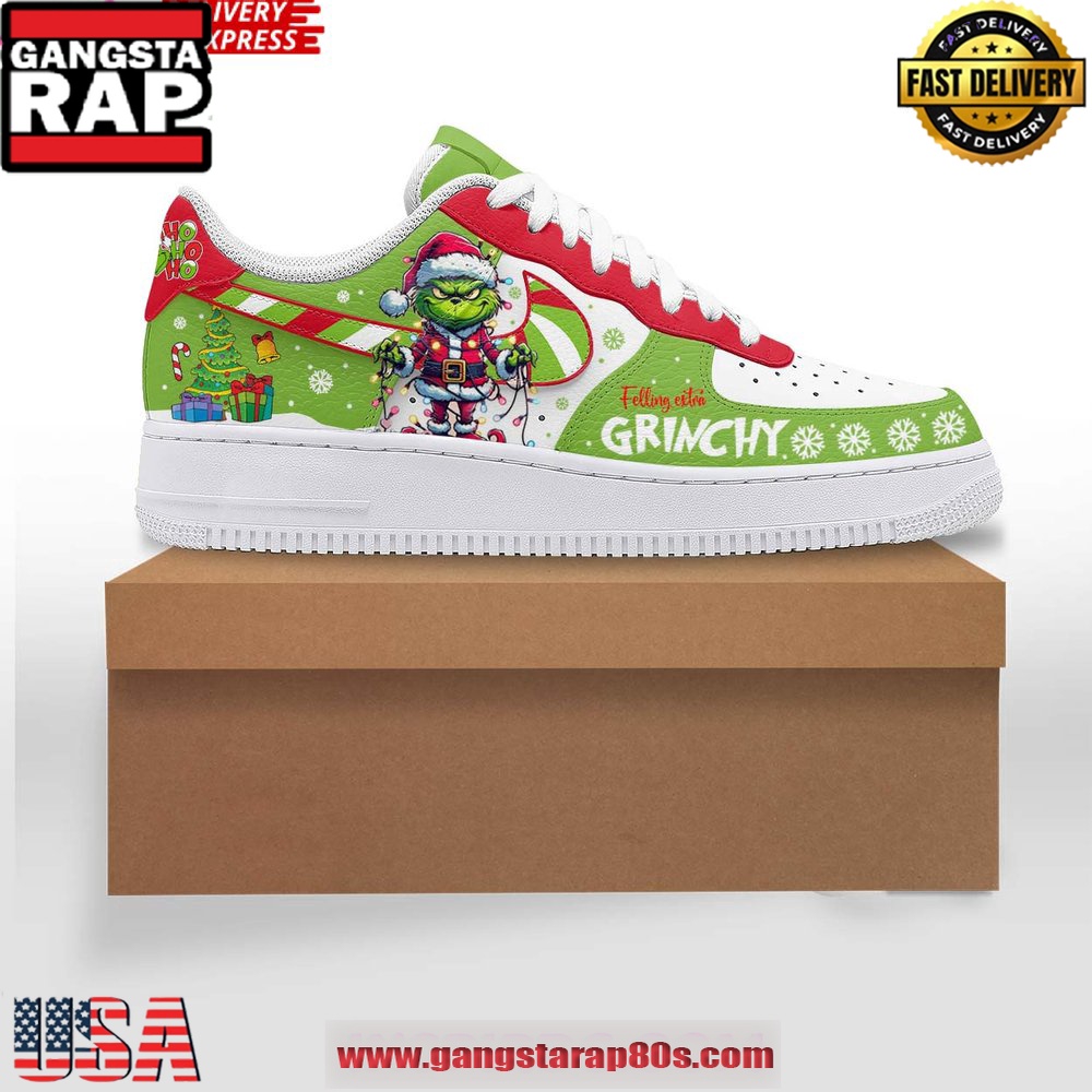 The Grinch Feeling Extra Grinchy Christmas Air Force 1 Running Sneakers Shoes The Grinch Feeling Extra Grinchy Christmas Air Force 1 Running Sneakers Shoes