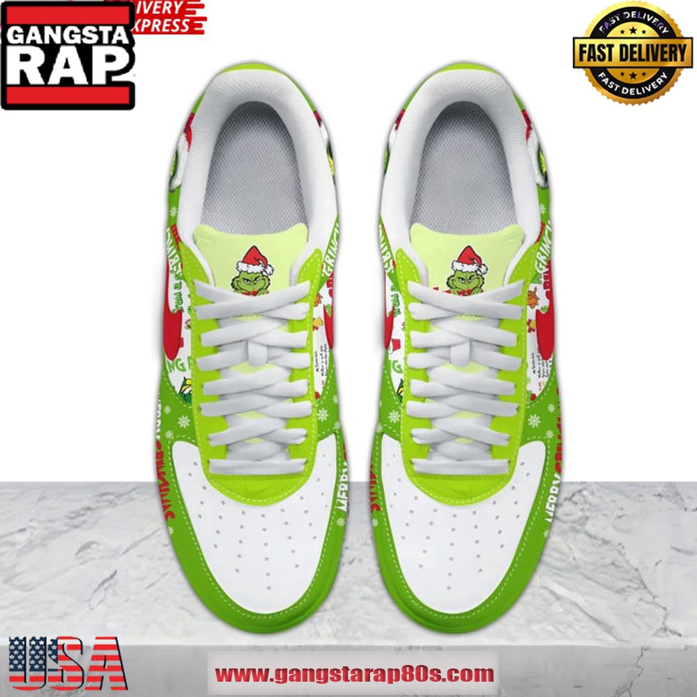 The Grinch Merry Grinchmas Limited Edition Air Force 1 Running Sneakers Shoes The Grinch Merry Grinchmas Limited Edition Air Force 1 Running Sneakers Shoes