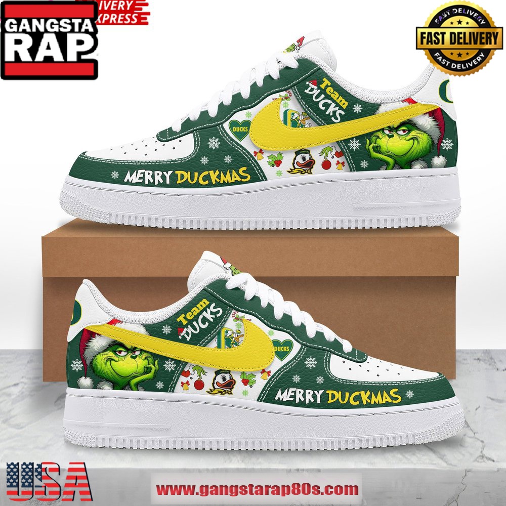 The Grinch x Oregon Ducks Limited Edition Air Force 1 Running Sneakers The Grinch x Oregon Ducks Limited Edition Air Force 1 Running Sneakers