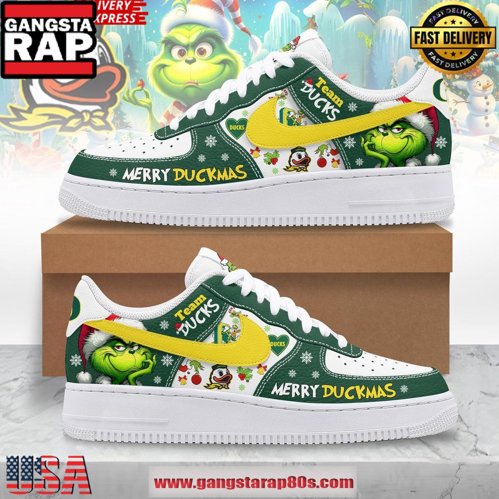 The Grinch x Oregon Ducks Limited Edition Air Force 1 Running Sneakers The Grinch x Oregon Ducks Limited Edition Air Force 1 Running Sneakers