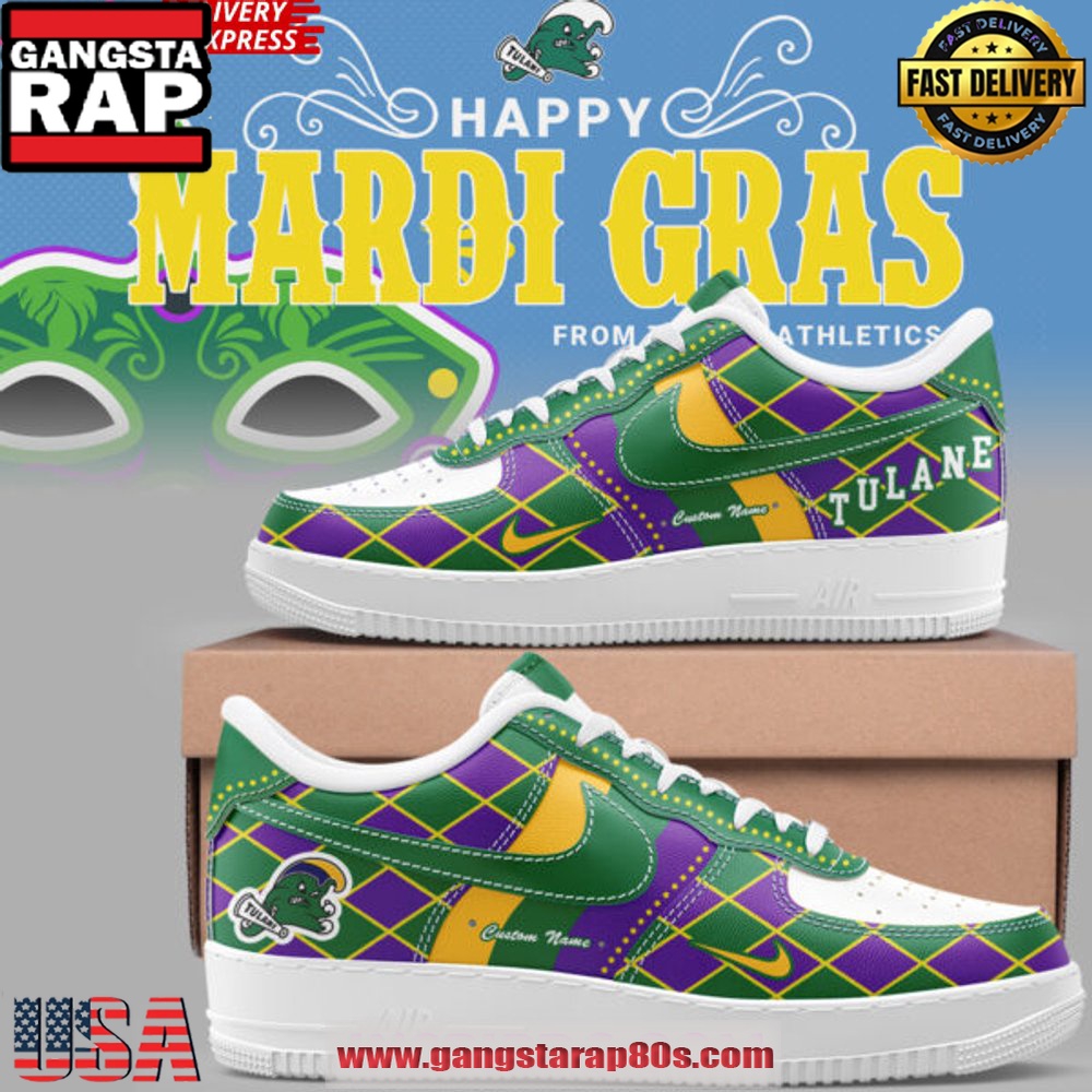Tulane Green Wave Mardi Gras 2025 Air Force 1 Running Sneakers Shoes