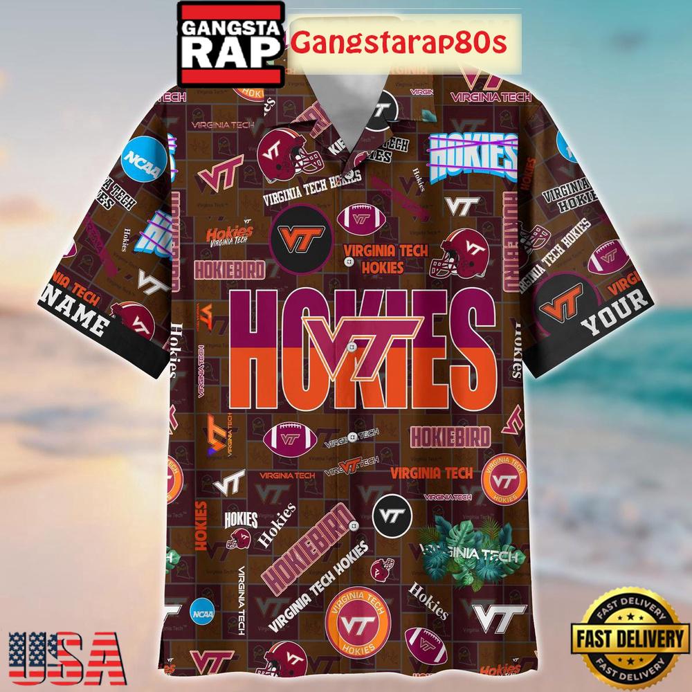 Virginia Tech Hokies Solgan HokieBird True Fan Spirit Custom Name Aloha Hawaiian Shirt Virginia Tech Hokies Solgan HokieBird True Fan Spirit Custom Name Aloha Hawaiian Shirt