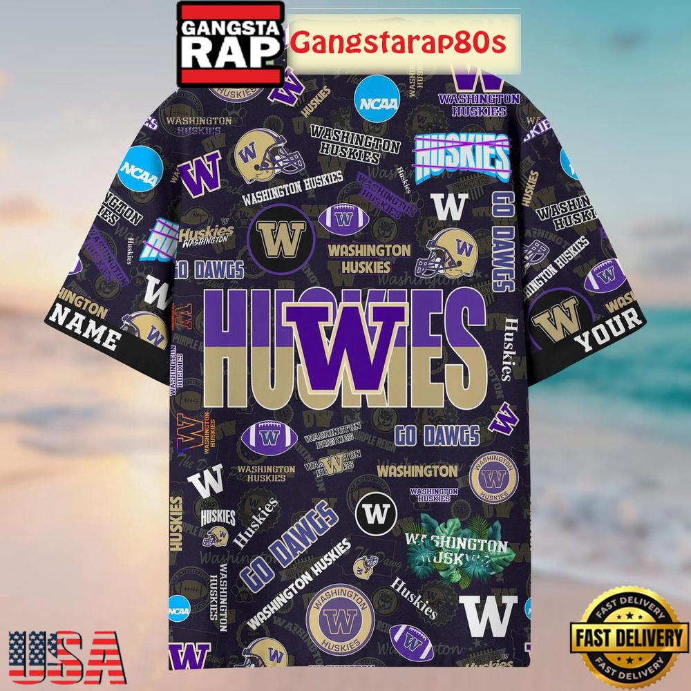 Washington Huskies Solgan Go Dawgs True Fan Spirit Custom Name Aloha Hawaiian Shirt Washington Huskies Solgan Go Dawgs True Fan Spirit Custom Name Aloha Hawaiian Shirt