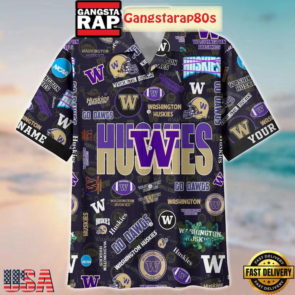 Washington Huskies Solgan Go Dawgs True Fan Spirit Custom Name Aloha Hawaiian Shirt Washington Huskies Solgan Go Dawgs True Fan Spirit Custom Name Aloha Hawaiian Shirt