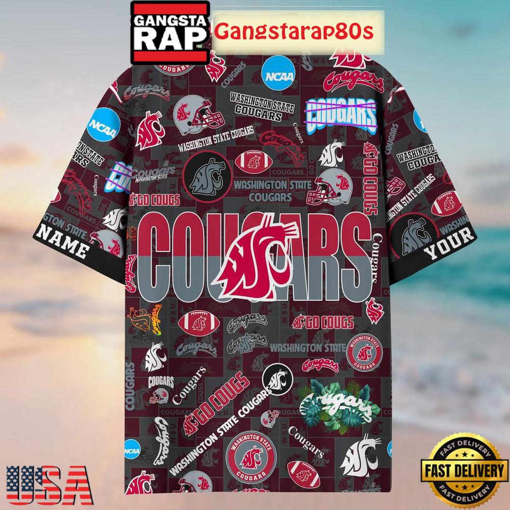 Washington State Cougars Solgan Go Cougs True Fan Spirit Custom Name Aloha Hawaiian Shirt Washington State Cougars Solgan Go Cougs True Fan Spirit Custom Name Aloha Hawaiian Shirt