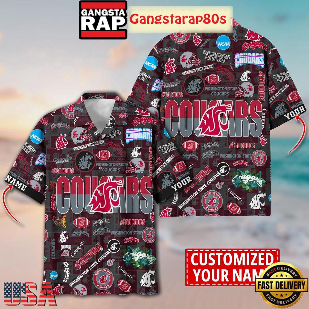 Washington State Cougars Solgan Go Cougs True Fan Spirit Custom Name Aloha Hawaiian Shirt