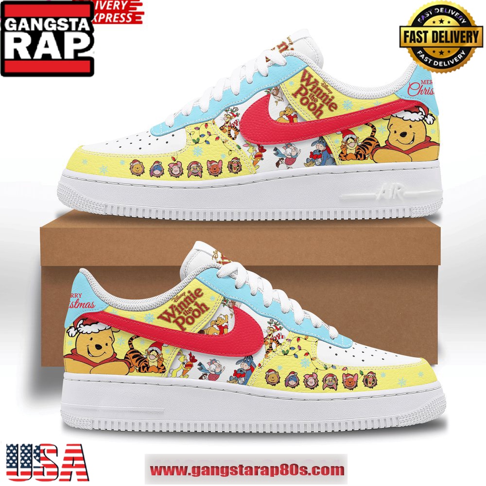 Winnie The Pooh Merry Christmas Limited Edition Air Force 1 Running Sneakers Shoes