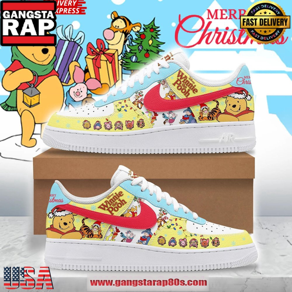 Winnie The Pooh Merry Christmas Limited Edition Air Force 1 Running Sneakers Shoes
