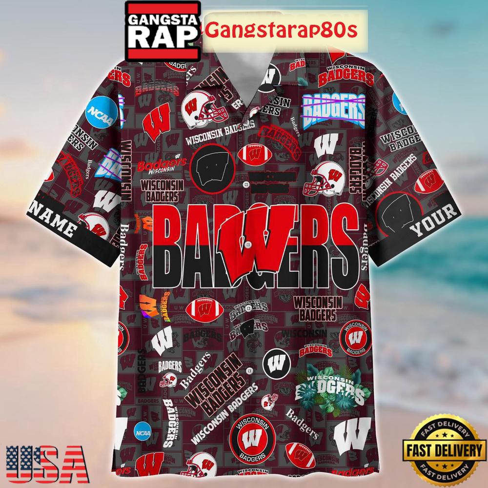 Wisconsin Badgers Solgan True Fan Spirit Custom Name Aloha Hawaiian Shirt Wisconsin Badgers Solgan True Fan Spirit Custom Name Aloha Hawaiian Shirt