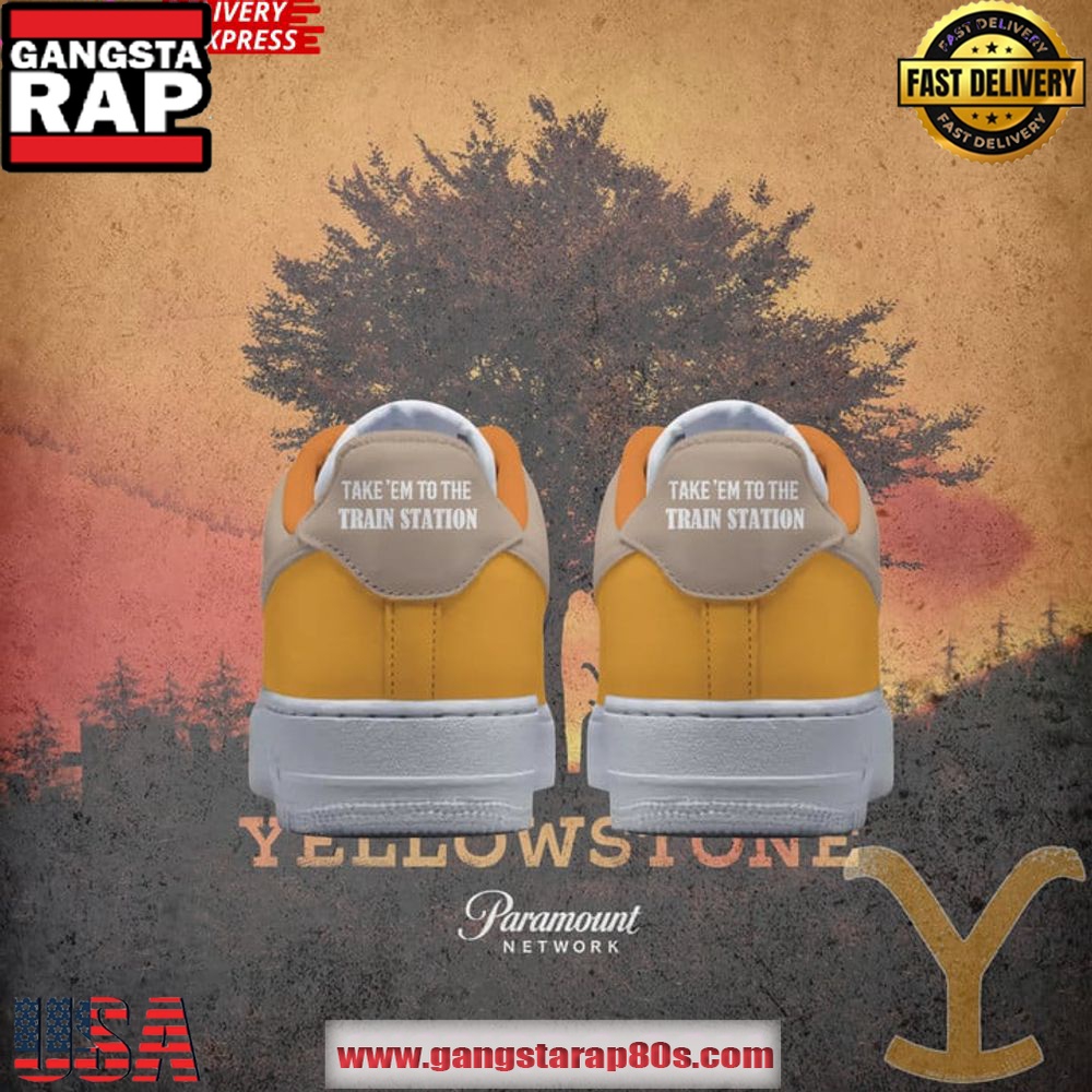 Yellowstone Take 'Em to the Train Station Limited Edition Air Force 1 Shoes Running Sneakers Yellowstone Take 'Em to the Train Station Limited Edition Air Force 1 Shoes Running Sneakers