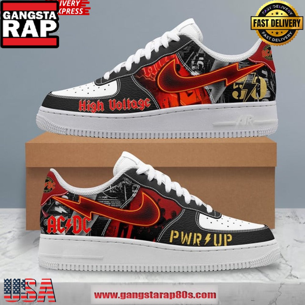 ACDC High Voltage Power Up Limited Edition Air Force 1 Sneakers Shoes ACDC High Voltage Power Up Limited Edition Air Force 1 Sneakers Shoes