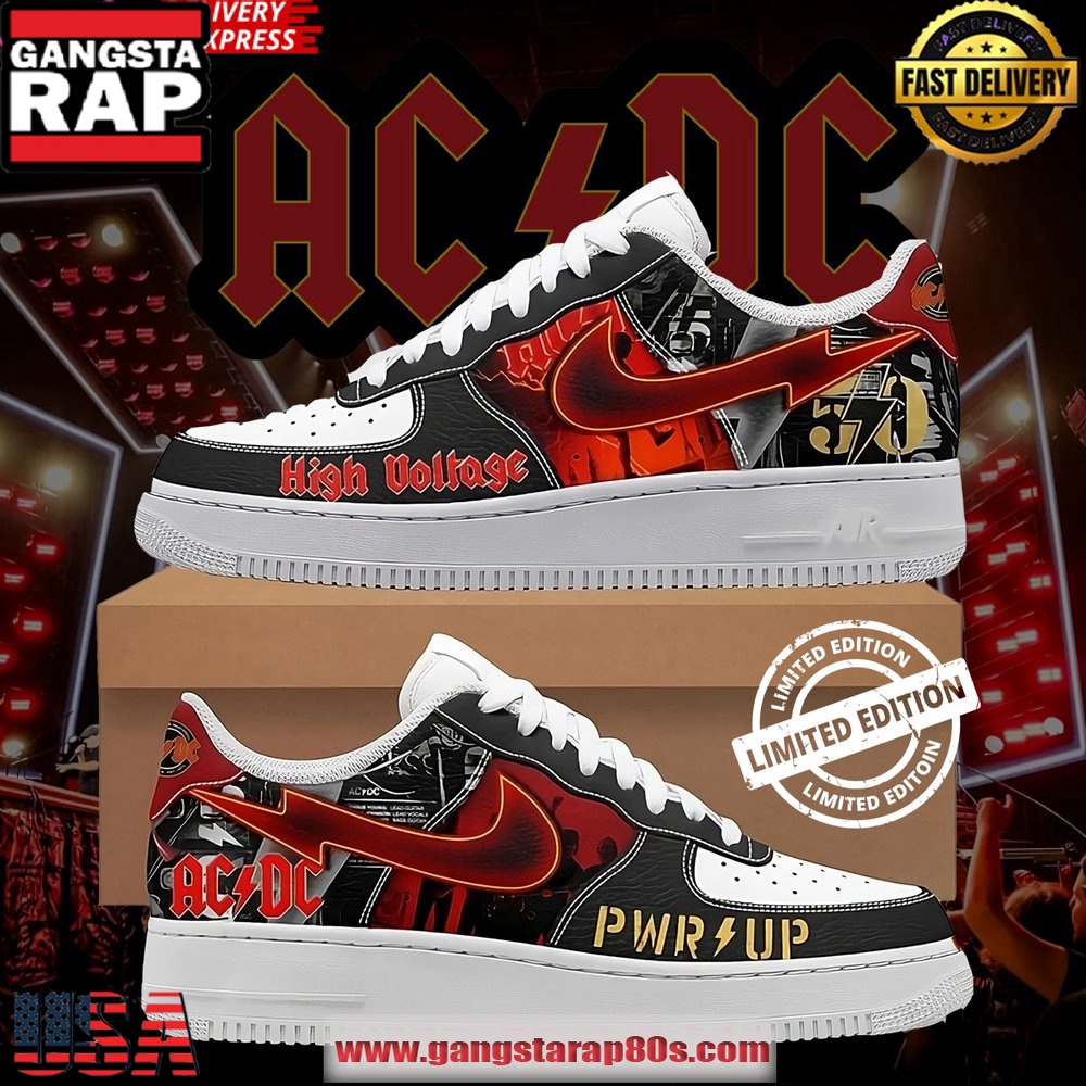ACDC High Voltage Power Up Limited Edition Air Force 1 Sneakers Shoes ACDC High Voltage Power Up Limited Edition Air Force 1 Sneakers Shoes