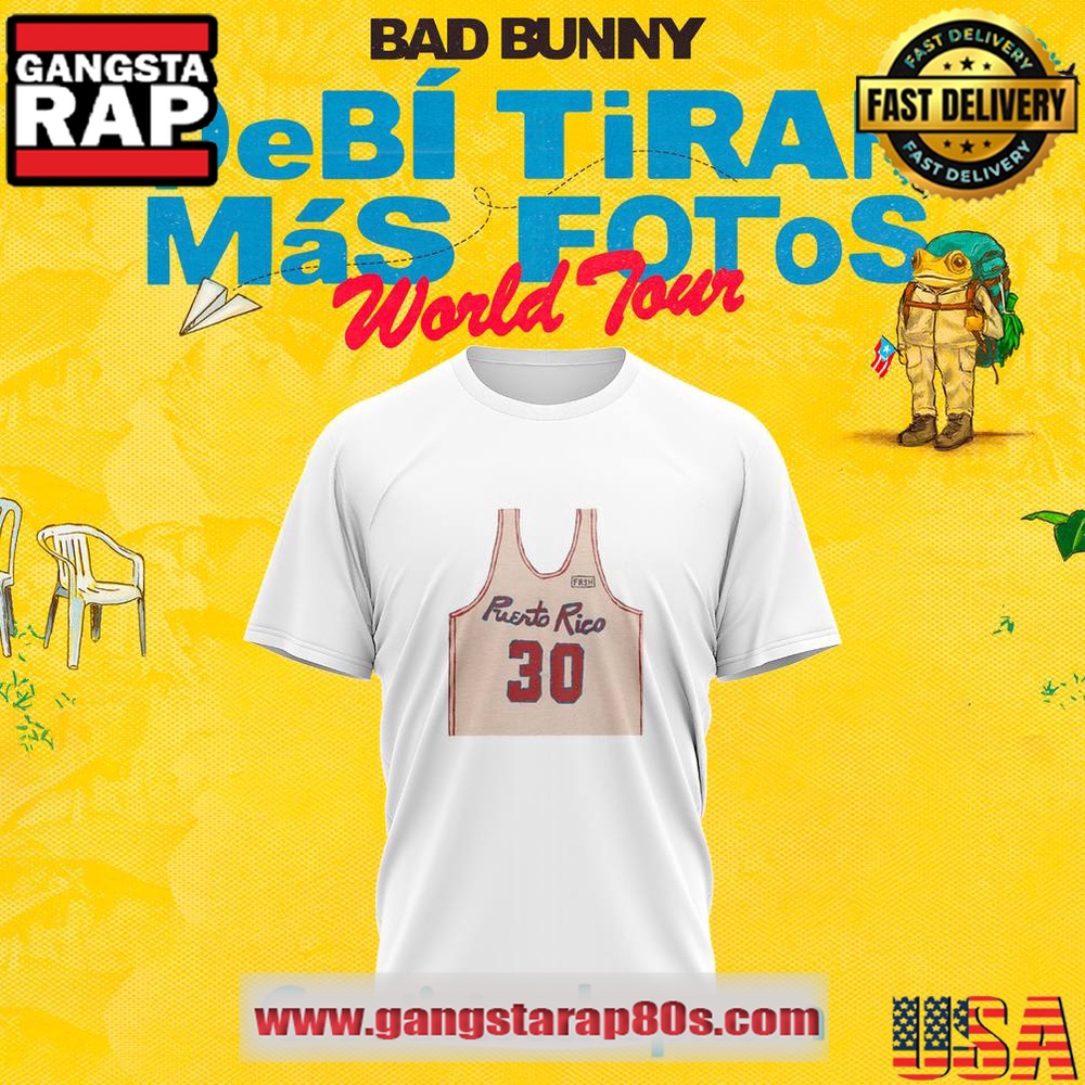 Bad Bunny DeBÍ TiRAR MáS FOToS Puerto Rico Jersey White 3D T Shirt Bad Bunny DeBÍ TiRAR MáS FOToS Puerto Rico Jersey White 3D T Shirt