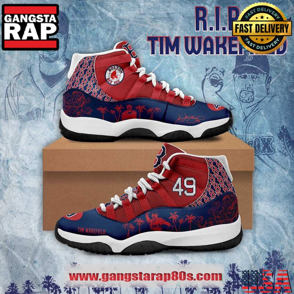 Boston Red Sox Tim Wakefield Memorial Air Jordan 11 Sneakers Shoes Boston Red Sox Tim Wakefield Memorial Air Jordan 11 Sneakers Shoes
